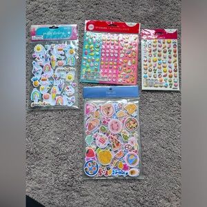 Set of 4 packages of puffy stickers - foods, words, animals, flowers and more